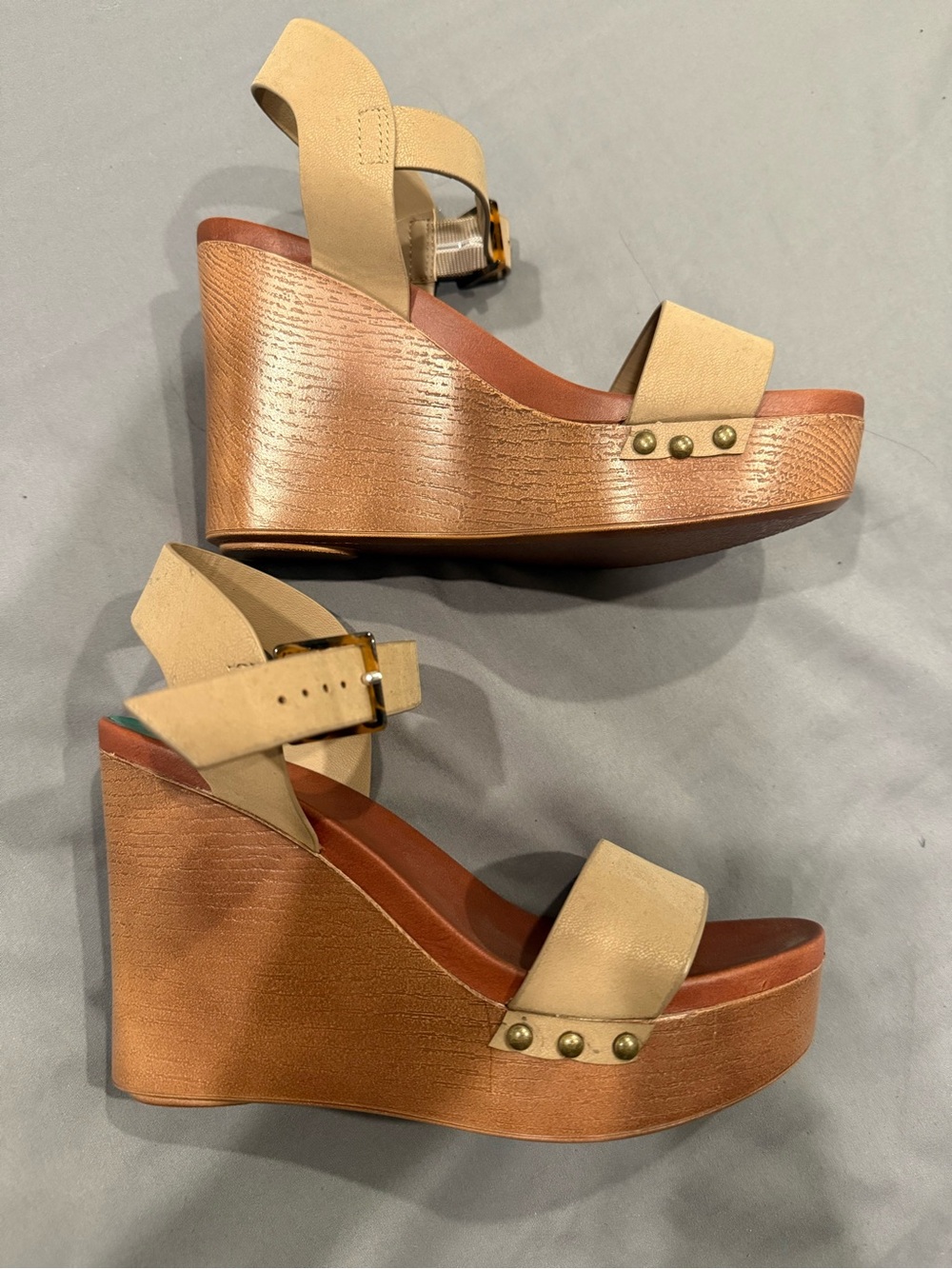 MIA Tan Beige Platform Wedge Sandals with Buckle Detail
